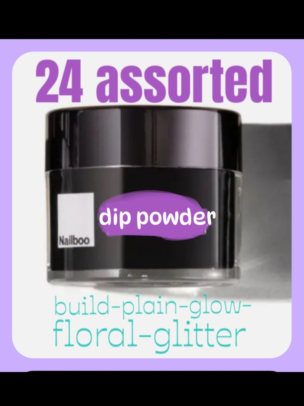 Nailboo Dip Powder -Set Of 24 Assorted: Colors, Glitter, Flowers, Glow, New/Used